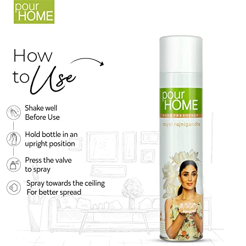 Image of POUR HOME Royal Rajni Gandha Room Air Freshener Spray - 220ML | Long-Lasting Fragrance - Reduces Odours - Suitable for Home & Office
