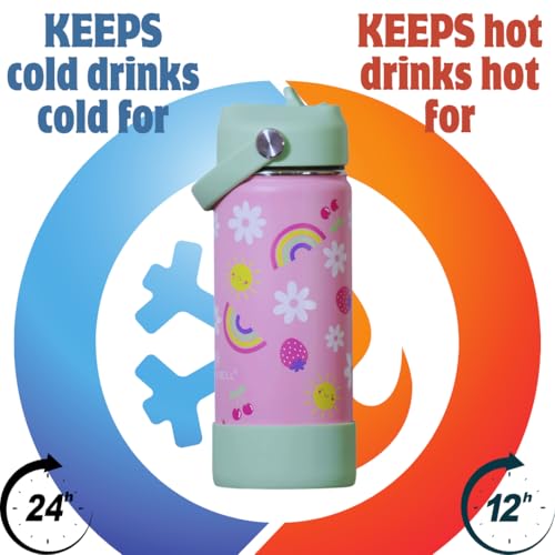 Image of TOM & BELL Insulated Water Bottle for Kids 500ml,Double Wall Water Bottle for School, Sipper Bottle,Hot and Cold,Premium Rust Resistant 304 Stainless Steel, with Silicon Bottom Sleeve(Flower, 500ml)