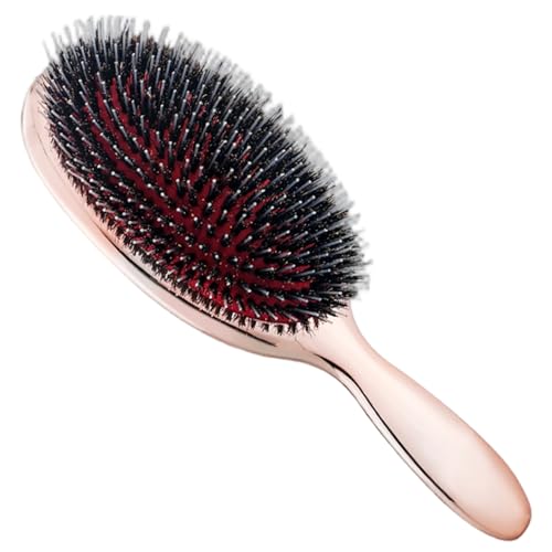 Cepillo de cerdas de jabalí para cabello grueso rizado fino largo y corto sin dolor con mango de metal galvanizado ideal para cabello húmedo o seco.