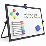 OWill Pizarra Blanca de borrado en seco A3,30 X 40 cm pizarra magnetica con soporte y marco de aluminio,dry erase whiteboard pizarra blanca magnética de doble cara con bolígrafos,borrador,imán(Negro)
