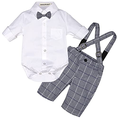 BIG ELEPHANT Chemise habillée avec nœud papillon pour bébés garçons, ensemble de pantalons à bretelles, costumes de tenue formelle pour hommes Cover