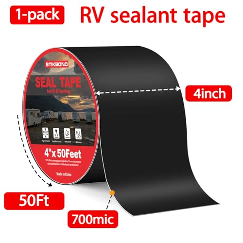 Image of 4 inch x 50Ft 1-Pack Black RV Sealant Tape,Waterproof Commercial Roof Tape for Walls, Appliances, Vehicle Repairs, and Weatherproof