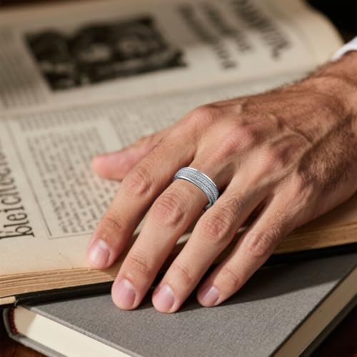 Mens Wedding Ring 925 Sterling Silver Rings for Men Wedding Band Cut CZ Engagement Promise Ring for Him Size7-122