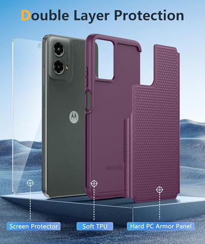 Image of FNTCASE for Motorola Moto G-5G-2024 Case: Dual Layer Heavy Duty Cell Phone Protective Cover Shockproof Rugged with Non-Slip Textured - Military Drop Protection Bumper Tough Case (Burgundy Purple)
