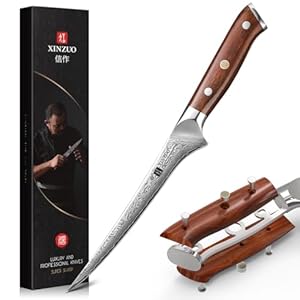 XINZUO Acciaio Damasco 18cm Coltello per Sfilettare da Cucina -Bordo Disossare Pesce e Carne -Professionale Coltello da Pesce da Filetto in Acciaio Damasco a 67 Strati -Manico in Legno di Rosa
