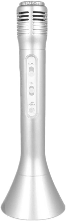 Wireless Microphone Karaoke Bluetooth Portable Player with Speaker Led Linght for Android IOS (SILVER)