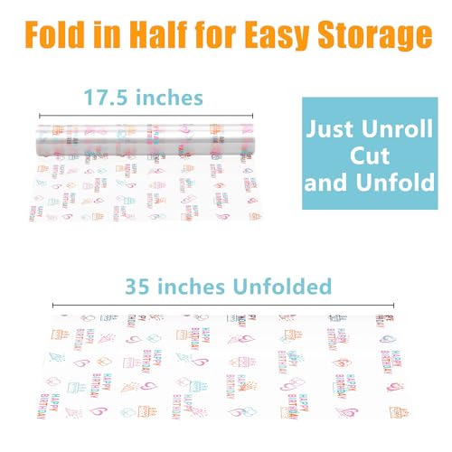 Image of JOYIT 100' Long X 35 inch Wide Happy Birthday Cellophane Wrap Roll - 3 Mil Thick Clear Cellophane Roll, Birthday Cellophane Bags Large, Wrapping Paper for Flower Gift Baskets Wrap (35 inch fold into 17.5 inch)