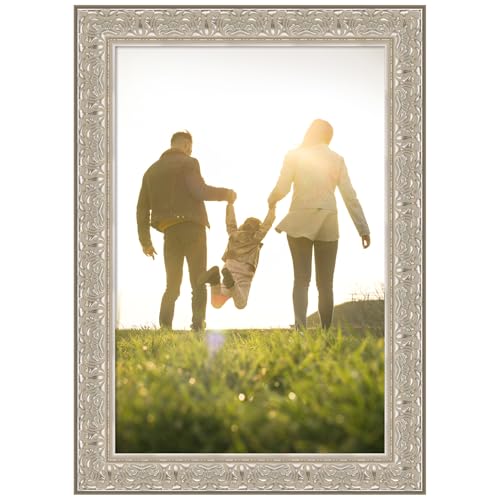 Amanti Art 24x36 Picture Frame, Luxe Silver Cream Wood Framing for your Wedding Photos, Family Pictures, Diploma, Certificate, Kids Art Gift for Mom or Poster Wall Decor