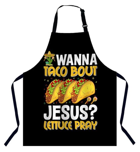 Xuwenz Wanna taco Bout Jesus Lettuce Pray Waterproof Apron Kitchen Chef Aprons Bibs for Grooming Cooking Baking Painting Gardening