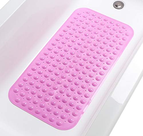 Large Non-Slip Bathtub & Shower Mat 31”x16” (Smooth/Non-Textured Tubs Only) Safe, Clean, Machine-Washable, Superior Grip&Drainage, Vinyl, Opaque Pink