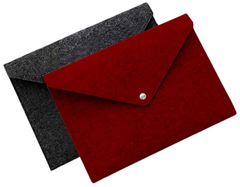 Image of GREENSHEEP Felt Document Folders - Portable File Holder Document Organizer with Button Closure for Office, School, Stationery, Pack of 2 (Red and Dark Grey)