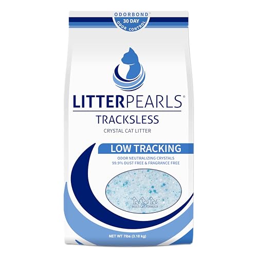 Litter Pearls Tracksless Unscented Non-Clumping Crystal Cat Litter with Odorbond, 7 lb, White, Clear and Blue Crystals