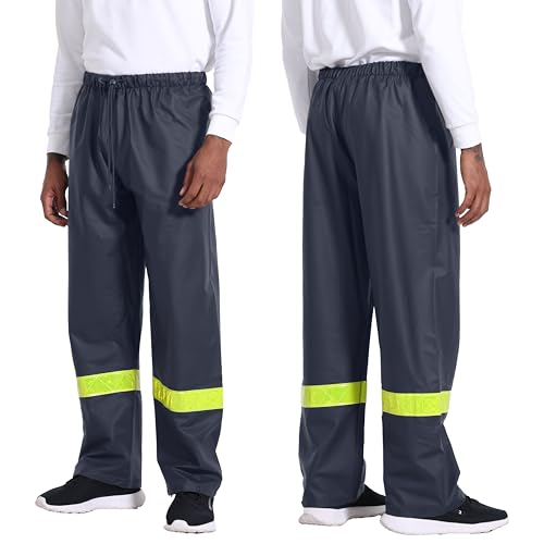 Navis Marine Pantalon de Pluie Homme Imperméable PU - Haute visibilité Bandes réfléchissantes 360°, Taille élastique réglable, idéal Travail & extérieur(DB,L)