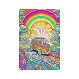 Psychedelic Road Trip Metal Sign: Hippie - Style Van Traveling Along a Swirling, Colorful Path Under a Rainbow Wall Decor Metal Wall Plate Vintage Tin Sign 8x12 inch