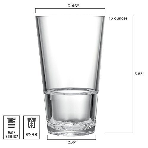 Drinique CAL-PT-CLR-4 Caliber Pint Unbreakable Tritan Beer Glasses, 16 oz. (Set of 4), Clear