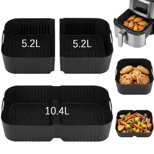 3 Stück Silikonform Heißluftfritteuse Zubehör für Ninja Foodi FlexDrawer 10 4L AF500EU AF500DE AF500EUCP Extra Hoch & BPA-Frei | Kompatibel mit COSORI 10L Air Fryer Einsätze (Schwarz)