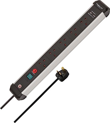 Brennenstuhl Premium-Alu-Line FB, 5-way extension lead with 2 USB charging ports (with switch, 3m cable and aluminium housing