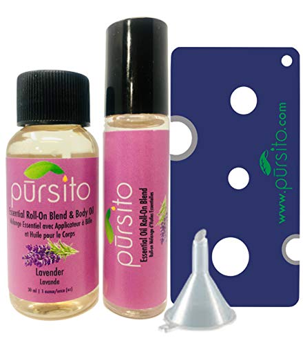 Pursito Lavender Essential Oils Roll-On with Refill (refills 3 times) Pre-Diluted with Coconut Oil for Immediate Use 10 ml (? oz) Glass with Steel Roller Ball
