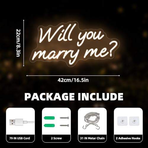 Image of Will You Marry Me Neon Sign for Wedding Proposal Decorations 16.5 x 8.3 in