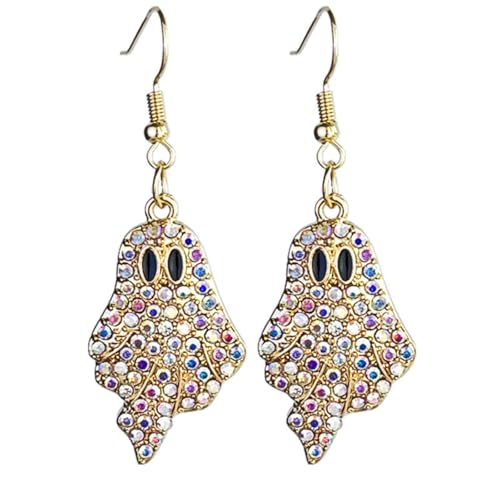 Halloween Pumpkin Ghost Earrings Sparkly Rhinestone Dangle Earring for Women