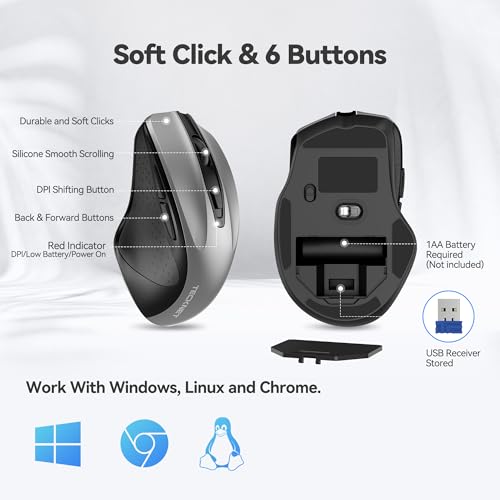 Image of TECKNET Wireless Mouse, 2.4G Ergonomic Computer Mouse, 2600 DPI, Silver