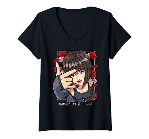 Femme Goth Girl Gothic Anime Esthétique Drôle I Only Wear Noir T-Shirt avec Col en V