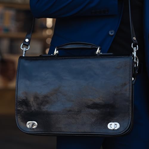 Time Resistance Leather Briefcase for Men - Italian Full Grain Leather Laptop Bag - Messenger Bag - Gift Box Included