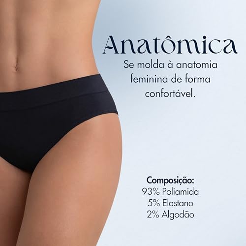 Loba by Lupo Kit 3 Calcinhas Sem Costura Forro Algodão Feminina, 3 Preto, GG