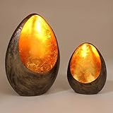 Orientalische Windlichter 2er Set Bodhi wurden in reiner Handarbeit gefertigt, dadurch ist jedes Stück ein Unikat. Sie sind von innen in gold und außen in Anthrazit Braun-Schwarz lackiert. Im Inneren ist genügend Platz um eine Teelicht zu platzieren. Sie können diese Windlichter stehen oder als Hängewindlicht benutzen. Auf der Rückseite befindet sich eine Aufhängevorrichtung.