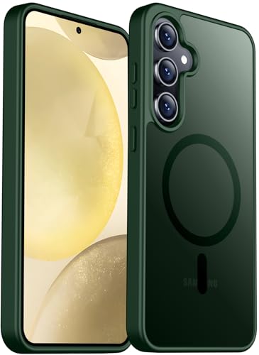 teloxy Magnetic for Samsung Galaxy S24 Case,[Military Grade Drop Protection] [Anti-Fingerprint] Slim Shockproof Protective Phone Case for S24 6.2 inch,Dark Green