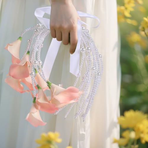 Bouquet de mariée en arum calla avec son bracelet de perles élégant