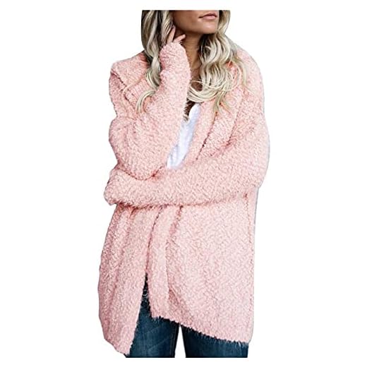 Femme Veste Polaire Manteau Manches Longues Sweats à Capuche Blouson Automne Hiver Chaud Cardigan Pull Hooded Coat avec Poche Couleur Unie sans Fermeture Éclair Chaud Pas Cher