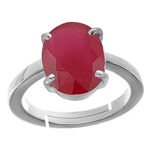 LMDPRAJAPATIS Original Red Ruby Certfied Gemstone 5.55 Carat ( Ratti 6.25 ) birthstone 925 Sterling Silver Ring for Men Or Women's, Silver, Ruby