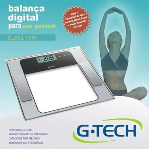 Balança Digital de Bioimpedância Glass7 FW G-Tech para Controle de Peso Gordura Massa Muscular e Óss