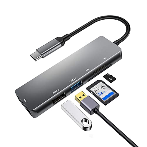 Hub USB C, adaptateur USB C vers HDMI 4K 5 en 1, USB C vers USB 3.0, lecteur de carte SD / TF de type C, USB vers HDMI, compatible avec les PC / téléphones Typc-C Cover