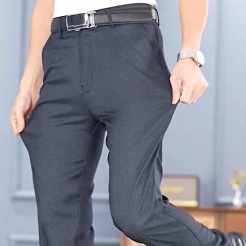 OldenEase Men’s Pleated Ice Silk High-Waist Comfort Pants, Double Pleats Pleat-Front Dress Pant, Men Business Suit Pants3