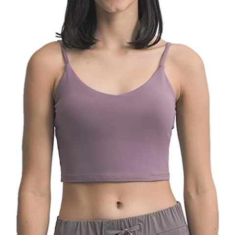 Nanomi Beauty Sports Bras for Women Longline Padded Yoga Tank Tops Workout Fitness Running Crop Tops (V-Light Purple, Small) Cover