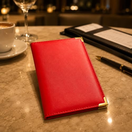 Image of Premium Red Bill Folder - Pack of 6 | PU Leather Restaurant Bill Holder with Golden Corners | Stylish & Durable Check Presenter for Hotels, Cafes & Restaurants