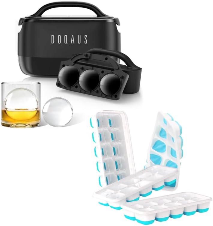 DOQAUS 2.5 Inch Clear Ice Ball Maker & 4 Pack Ice Cube Trays