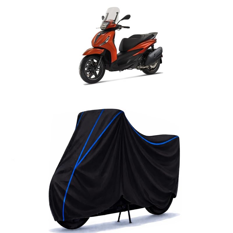 Image of Scooty Cover Water Resistant for Piaggio 400 S | Universal Scooter & Bike Cover | Heavy Duty UV Dust, Rain & Scratch Protection | Elastic Fit All Weather Indoor Outdoor | Black with Blue Piping