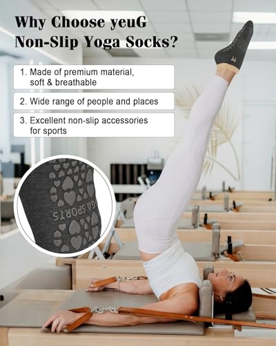 Image of yeuG Pilates Socks for Women Non Slip Grip Socks for Yoga, Barre, Hospital, Barefoot Grippy Yoga Sock Womens Gifts 4 Pairs