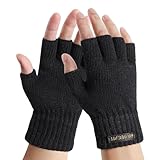 HeySocks Mitaines pour homme - Gants d'hiver sans bouts de doigts - Chauds - Thermiques - En tricot - Pour la course, le cyclisme, l'extérieur, Logo classique noir, L