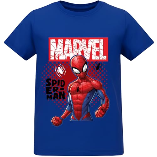 Image of Marvel Spiderman T-Shirt for Boys Short Sleeve Summer Tee Spidey Top for Kids 100% Cotton Spider-Man Superhero Cartoon Apparel Blue