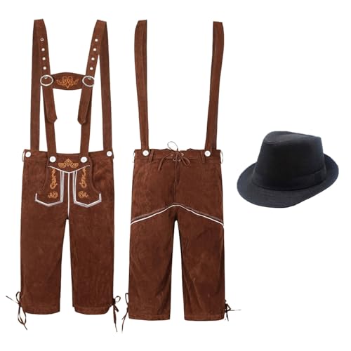 2026 Disfraz de Halloween Navidad étnico masculino tradicional Oktoberfest Trajes peto Mono y sombrero de dos piezas (marrón, XXL)