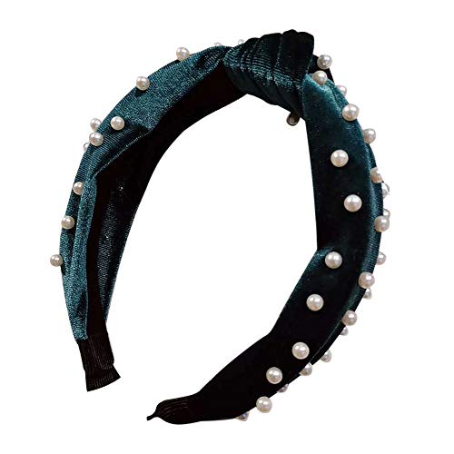 Pearl Headband for Women Girls Fashion Head Band Hair Accessaries Wide Velvet Cloth Cross Knot Pearl Hair Hoop for Wedding Party