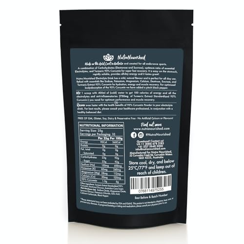Image of Electrolyte Powder Infused with 95% Pure Organic Curcumin from Turmeric - Sports Energy Drink Mix - Hydration Powder Sugar Free - Lemon Flavor turmeric drink - 250g