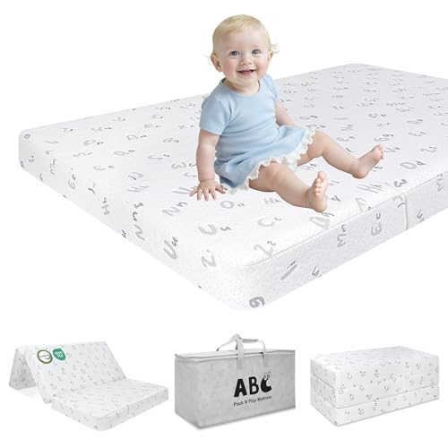 Image of voomf Pack and Play Mattress Trifold- 38"x26" Pack N Play Mattress Pad with Breathable Removable Cover - High Density Foam Foldable Travel Baby Crib Mattresses