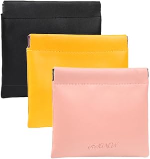 3 Pieces Mini Leather Squeeze Coins Purse Pouch Waterproof Pocket Kiss Lock Wallet for Women Travel Storage bag for Headphones Jewelry (3 Colors, 4.7x4.5")