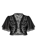 SHENHE Women's Lace Shrug Open Front Flutter Sleeve Sheer Cardigan Bolero Shrug for Dresses Black Small