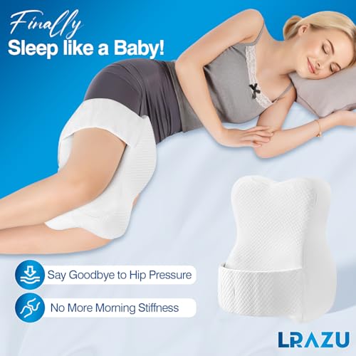 LRAZU Knee Pillow for Side Sleepers, Memory Foam LegPillow Between Knees, Relieves Back, Hip & Knee PainWhile Aligning Spine, Adjustable Strap, 14 Inch (White) - Thumbnail 5